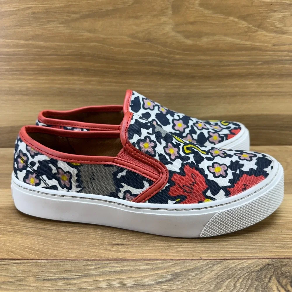 Coach Cameron Sneakers Floral Womens 6 Red Black White Platform Slip On Casual